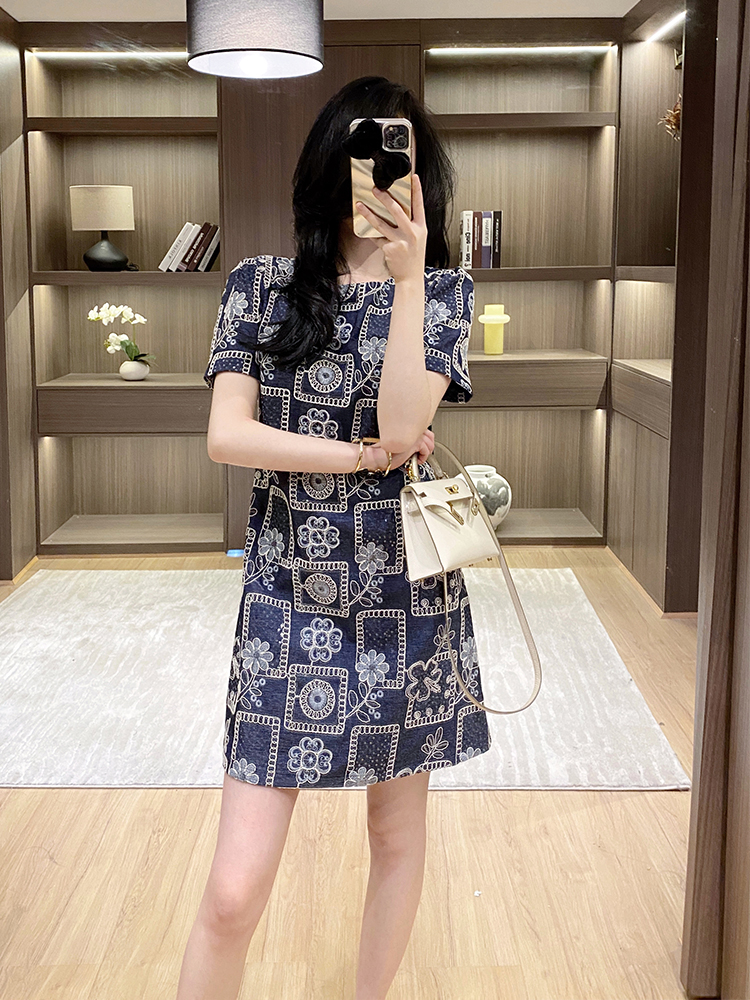 Fashion embroidery slim flowers summer sequins dress