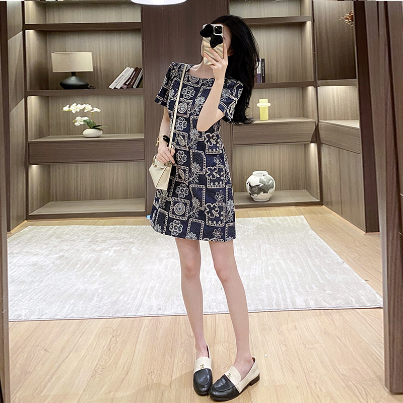 Fashion embroidery slim flowers summer sequins dress