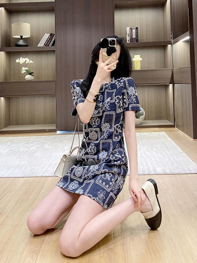 Fashion embroidery slim flowers summer sequins dress