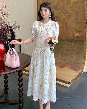 Embroidery show young lace fashion skirt 2pcs set