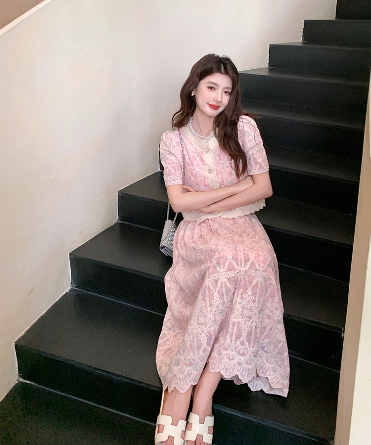 Embroidery show young lace fashion skirt 2pcs set