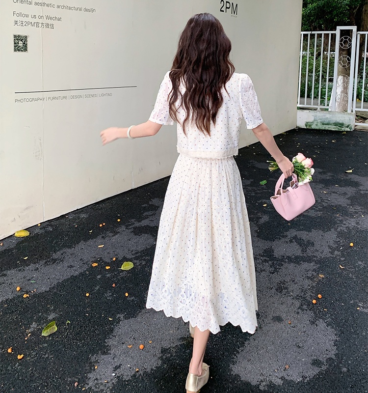 Embroidery show young lace fashion skirt 2pcs set
