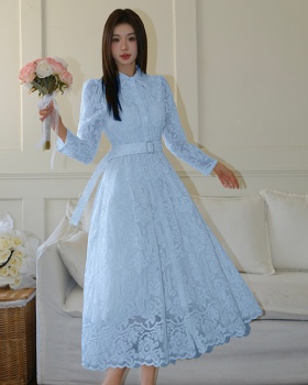 Embroidery fashion slim shirt colors pinched waist dress