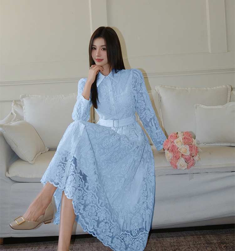 Embroidery fashion slim shirt colors pinched waist dress