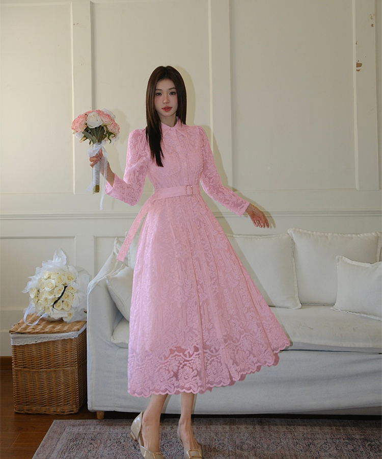 Embroidery fashion slim shirt colors pinched waist dress