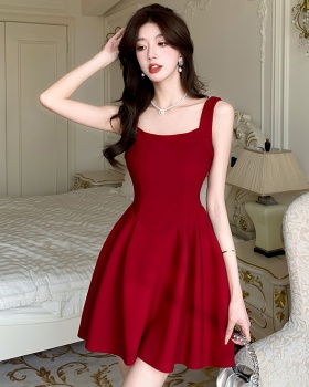 Summer red formal dress tender France style T-back