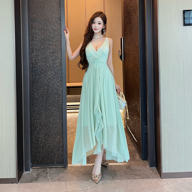 Temperament halter dress sexy sleeveless long dress