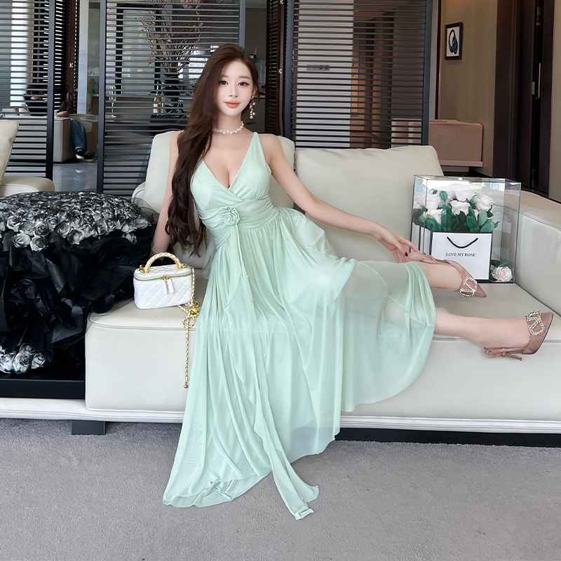 Temperament halter dress sexy sleeveless long dress