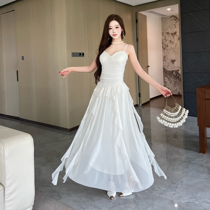 Sexy sling floral long dress slim tassels dress