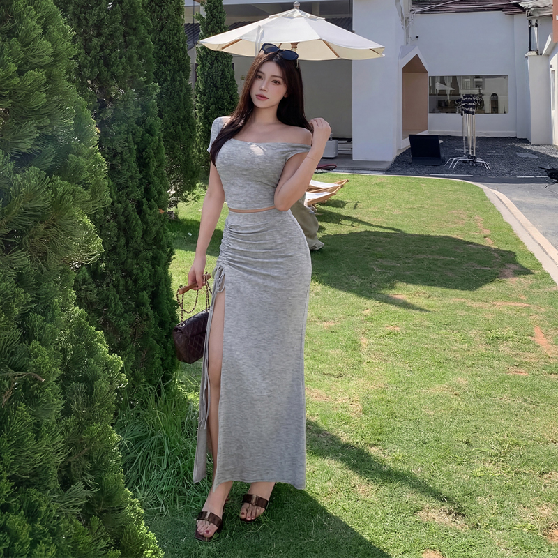 Slim short skirt package hip spicegirl tops 2pcs set