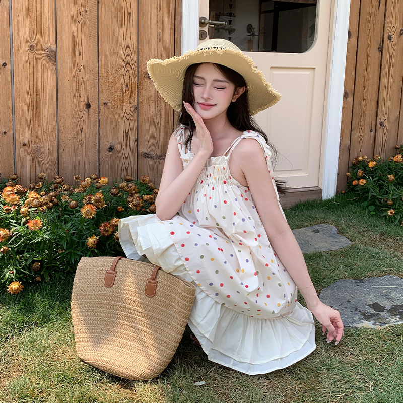 Retro wrapped chest loose dress sling Korean style T-back