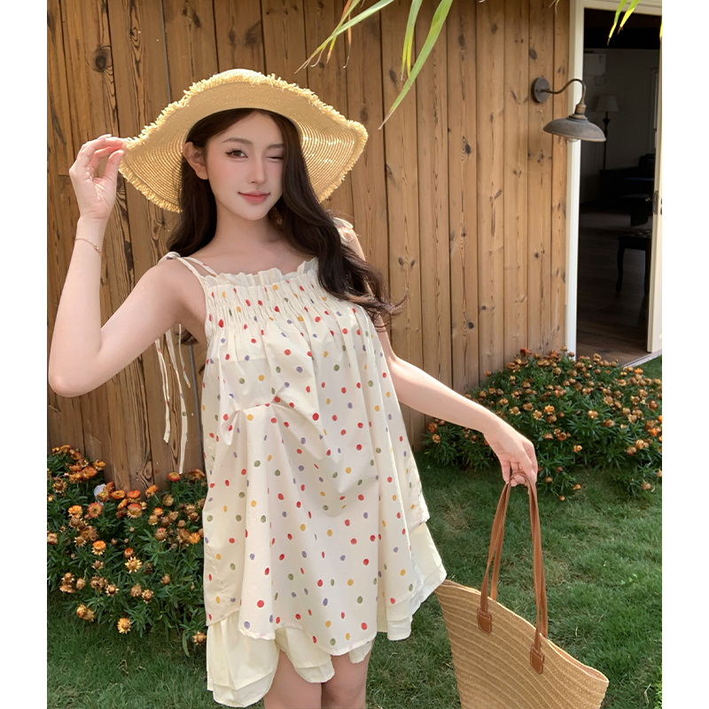 Retro wrapped chest loose dress sling Korean style T-back