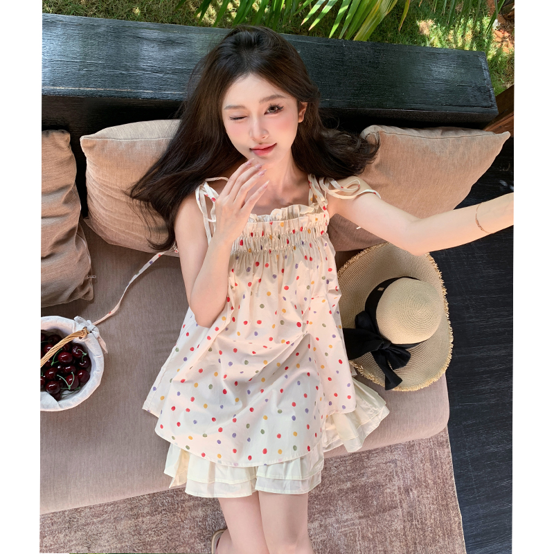 Retro wrapped chest loose dress sling Korean style T-back