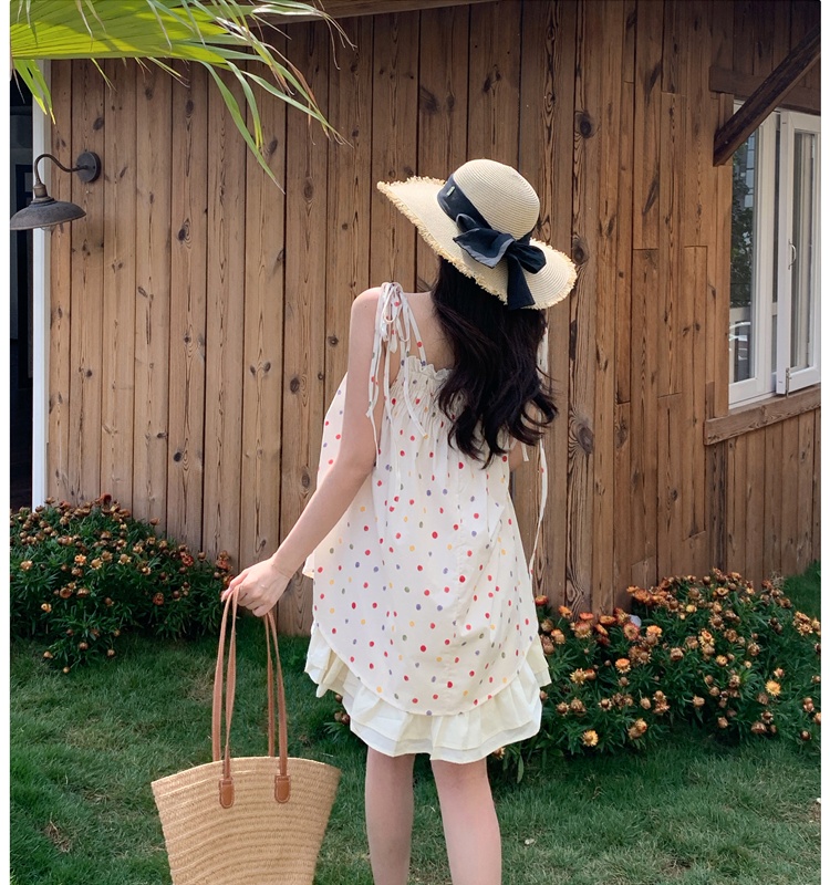 Retro wrapped chest loose dress sling Korean style T-back