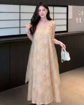 Vacation summer France style long dress slim beautiful dress