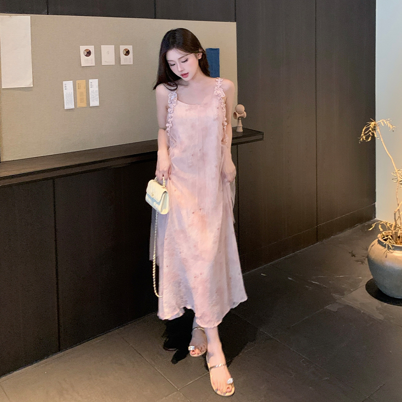 Vacation summer France style long dress slim beautiful dress