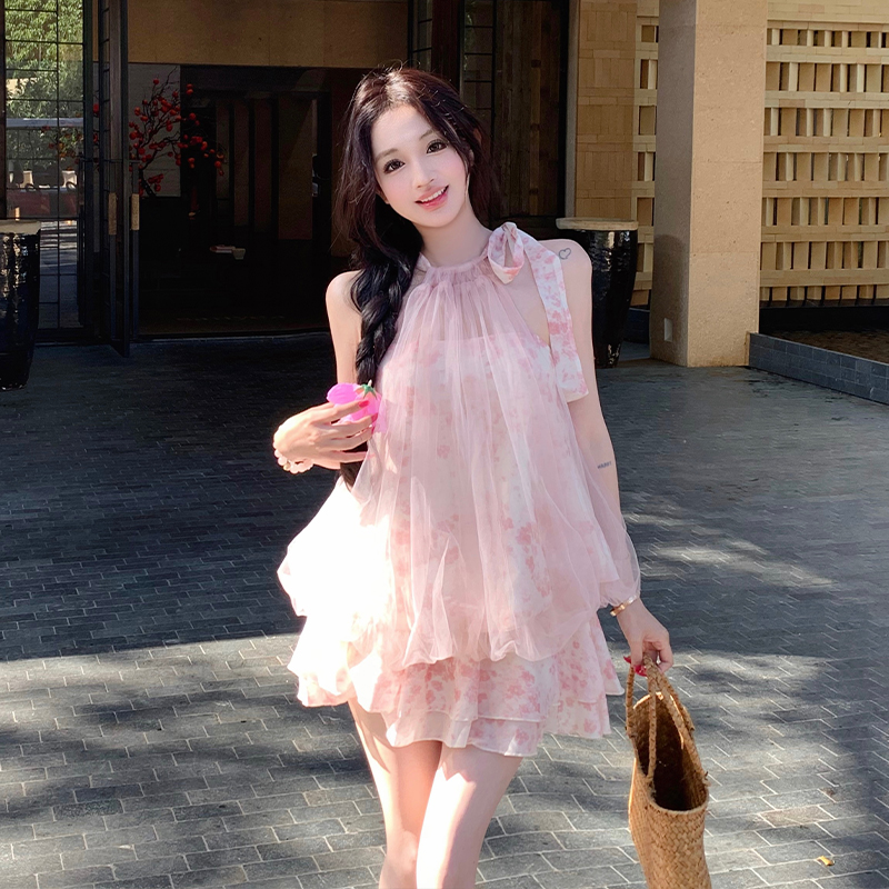 Floral temperament culottes France style tops 2pcs set