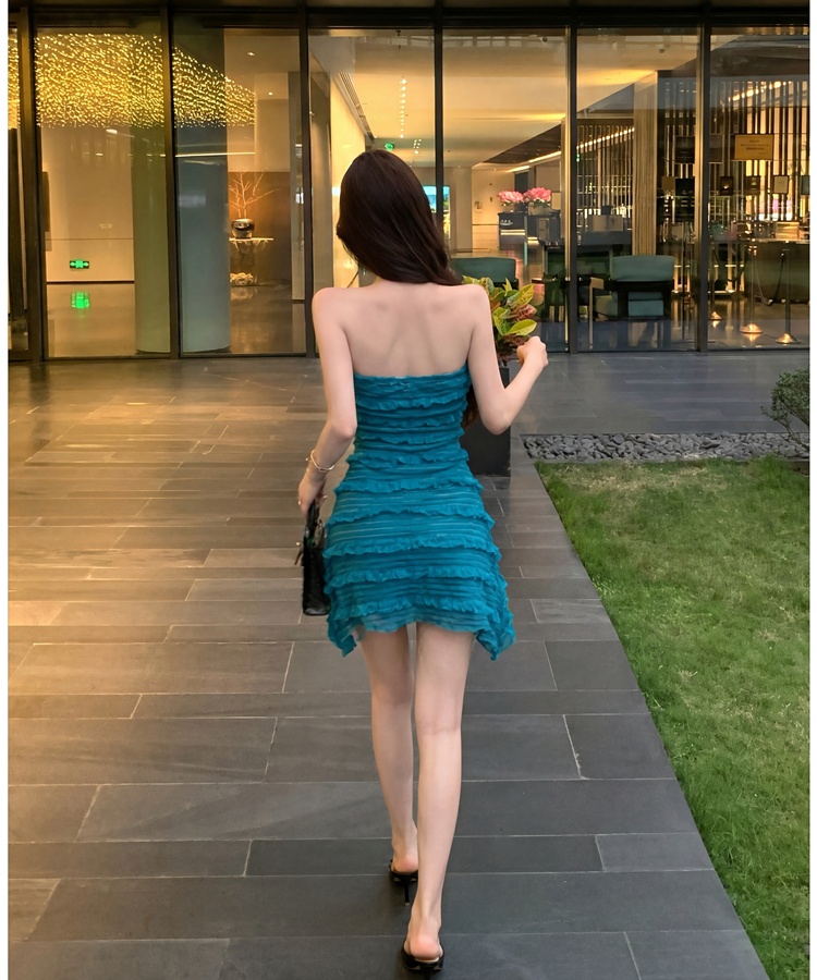 Package hip slim wrapped chest T-back gauze France style dress