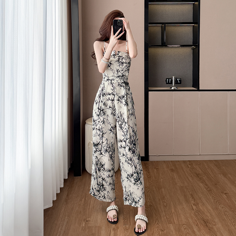 Thin jumpsuit sling wide leg pants a set for women