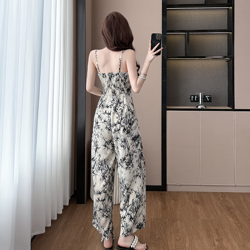 Thin jumpsuit sling wide leg pants a set for women