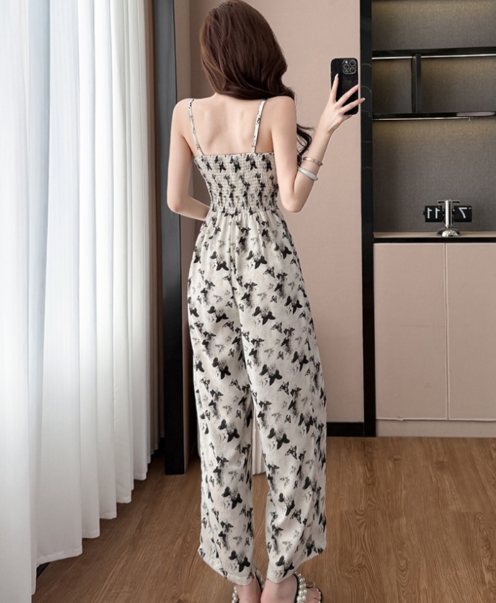 Thin jumpsuit sling wide leg pants a set for women