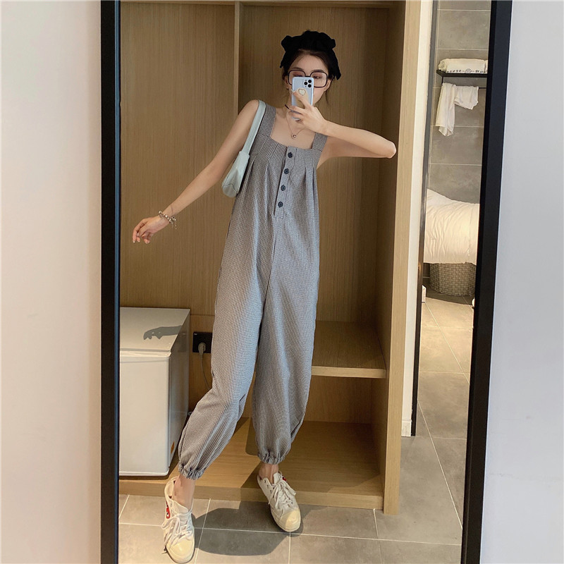 Conjoined Western style bib pants houndstooth fashion pants