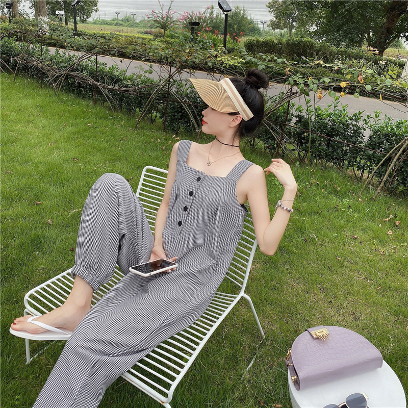 Conjoined Western style bib pants houndstooth fashion pants