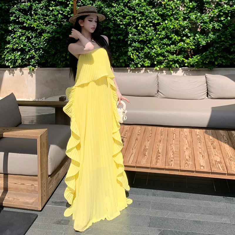 Island flair big skirt dress beautiful crimp long dress