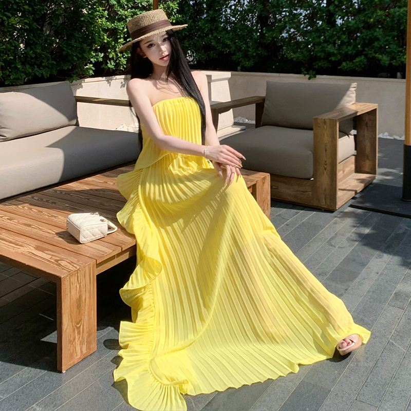 Island flair big skirt dress beautiful crimp long dress