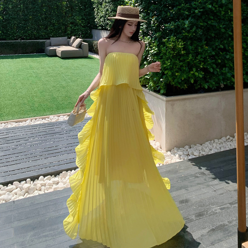 Island flair big skirt dress beautiful crimp long dress