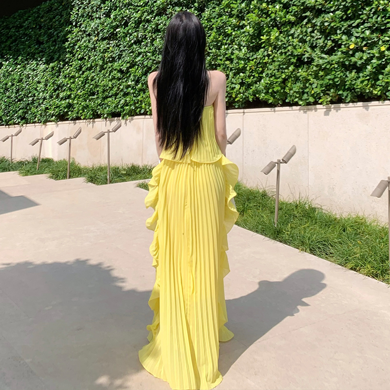 Island flair big skirt dress beautiful crimp long dress