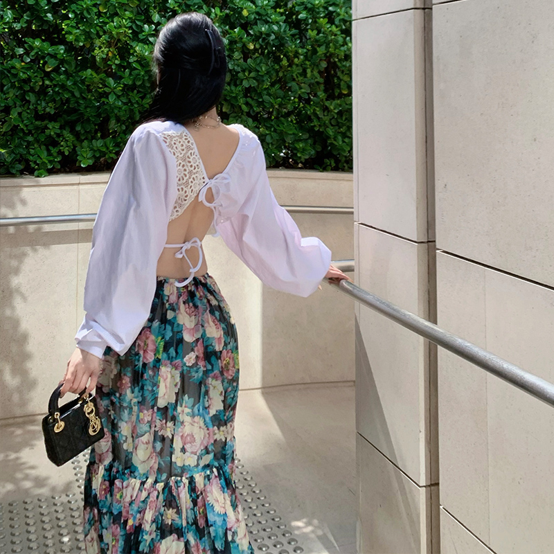 Vacation printing skirt seaside shirt a set for women