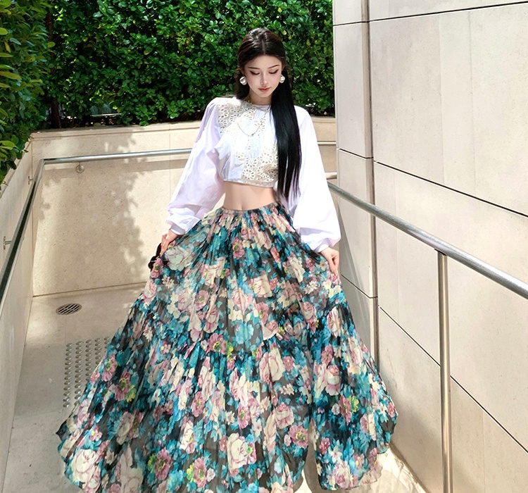 Vacation printing skirt seaside shirt a set for women