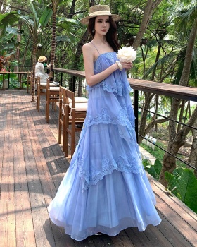 Lady cake romantic dress halter lace vacation strap dress