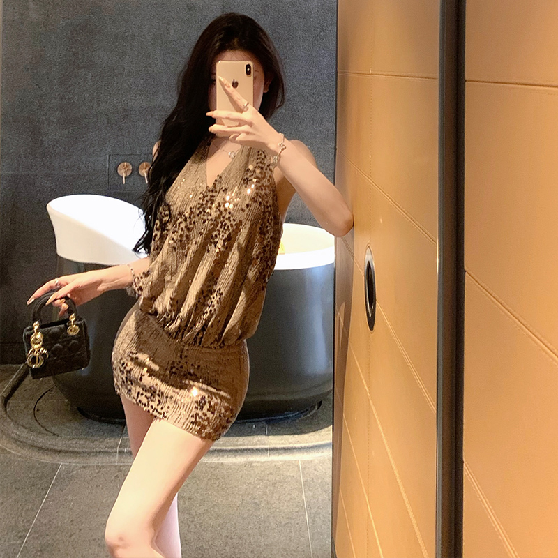 Halter spring and summer T-back spicegirl dress for women