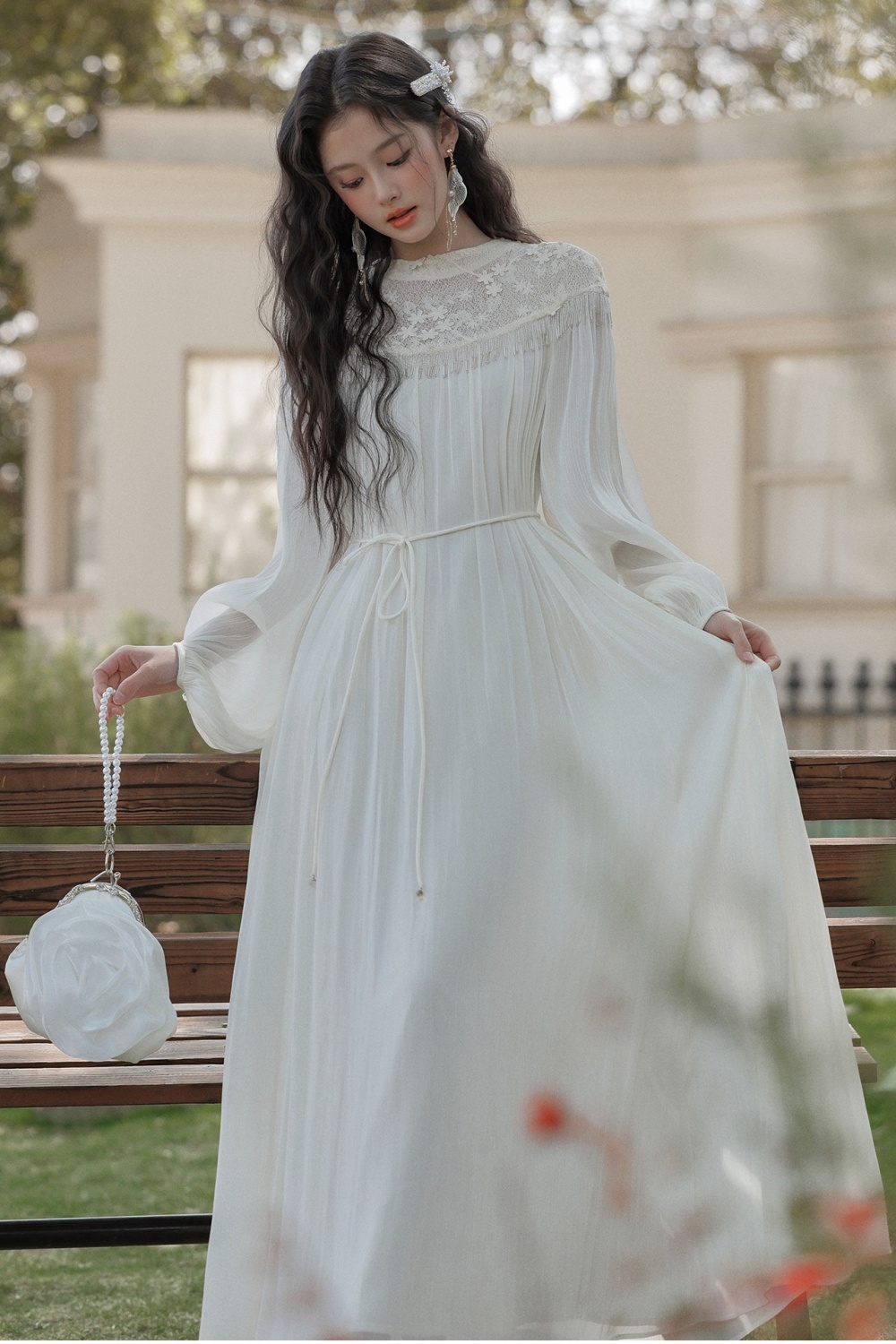 Lace loose dress tender fold long dress for women