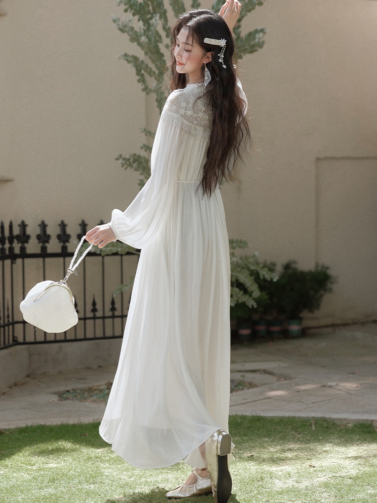 Lace loose dress tender fold long dress for women