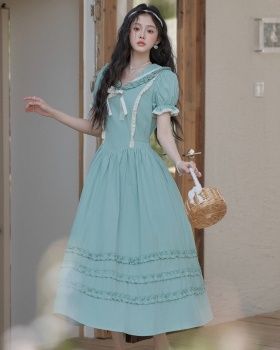 Countryside France style retro big skirt puff sleeve thin dress