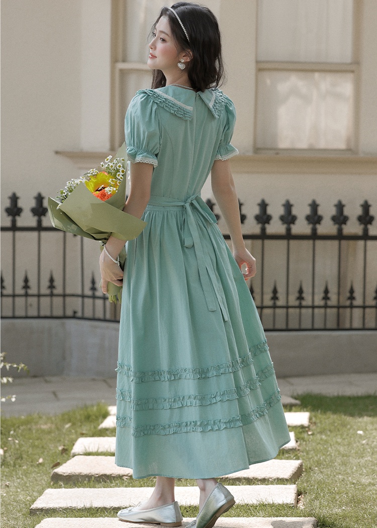 Countryside France style retro big skirt puff sleeve thin dress