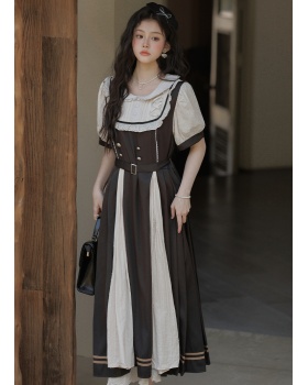 Bow pinched waist slim dress lace A-line long dress for women