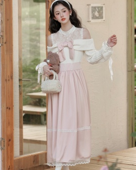 Pinched waist bandage dress long sleeve long dress