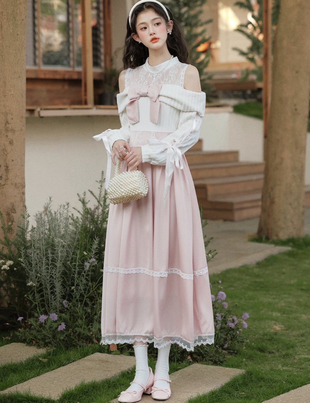 Pinched waist bandage dress long sleeve long dress