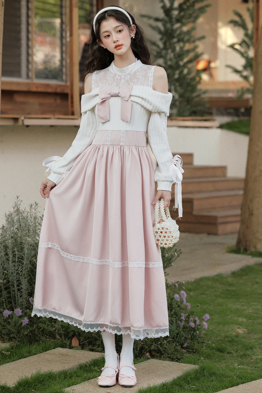 Pinched waist bandage dress long sleeve long dress