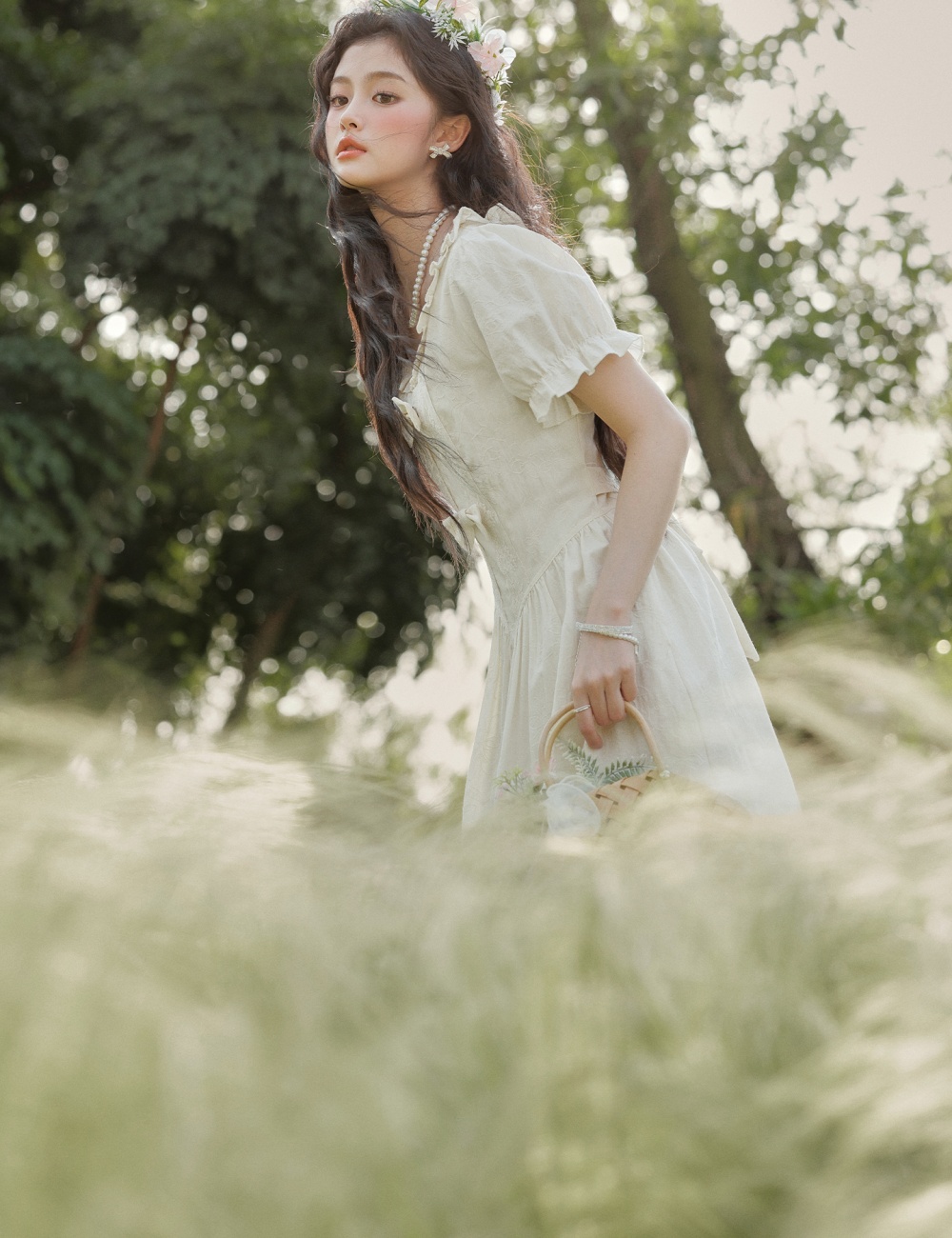 Slim art France style long dress jacquard show young dress