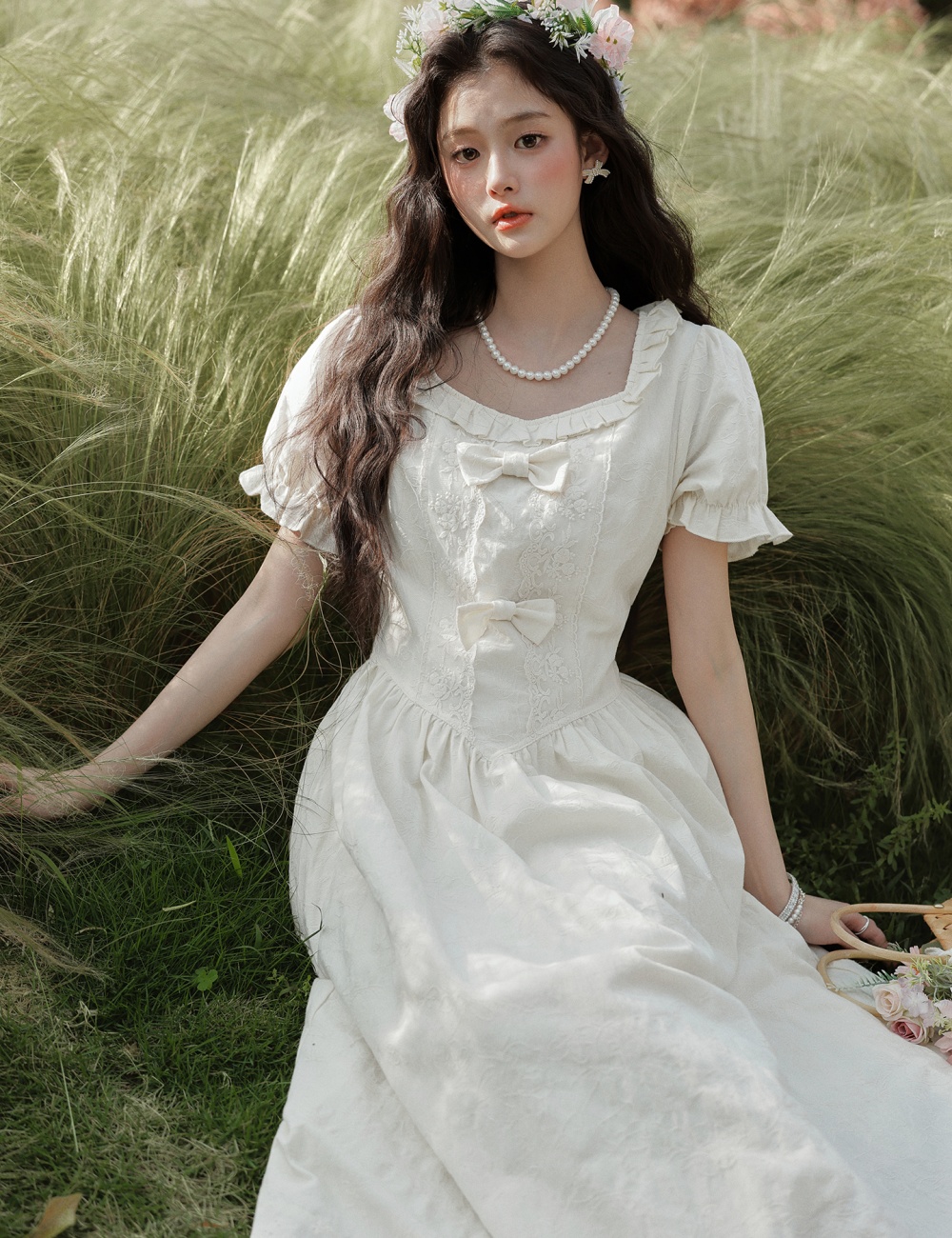 Slim art France style long dress jacquard show young dress