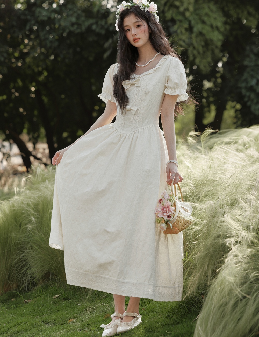 Slim art France style long dress jacquard show young dress