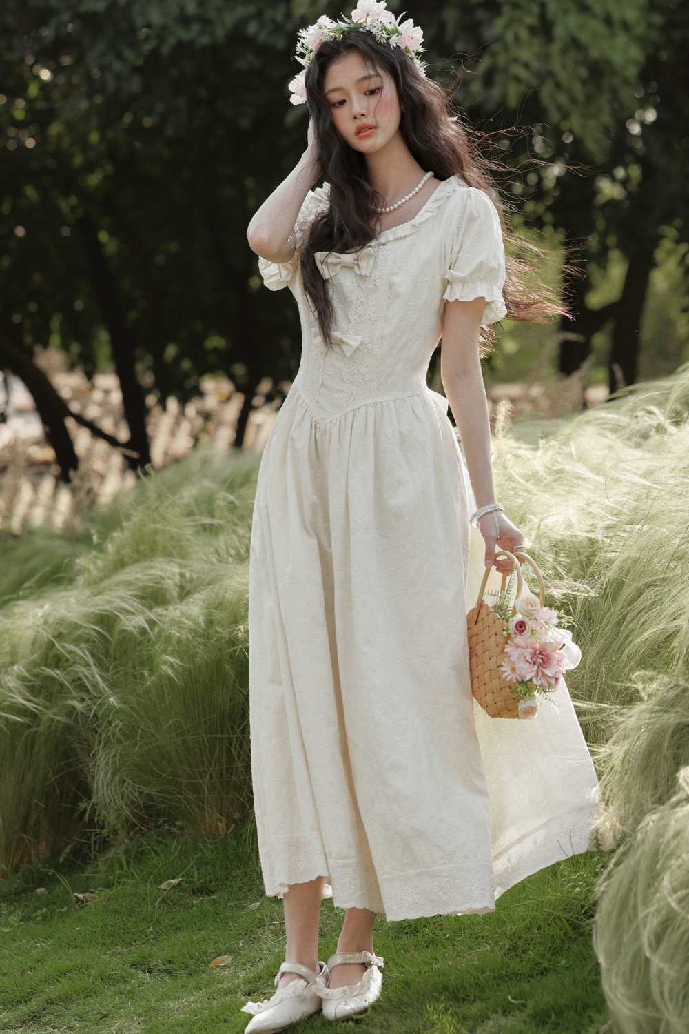 Slim art France style long dress jacquard show young dress