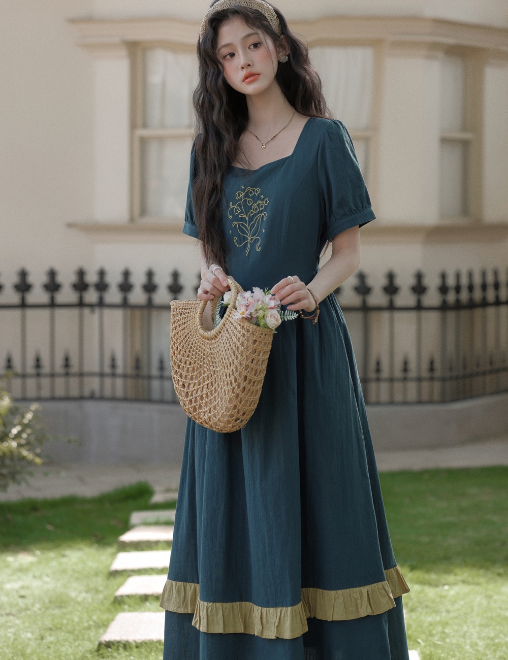 Mixed colors art sweet long dress summer temperament dress