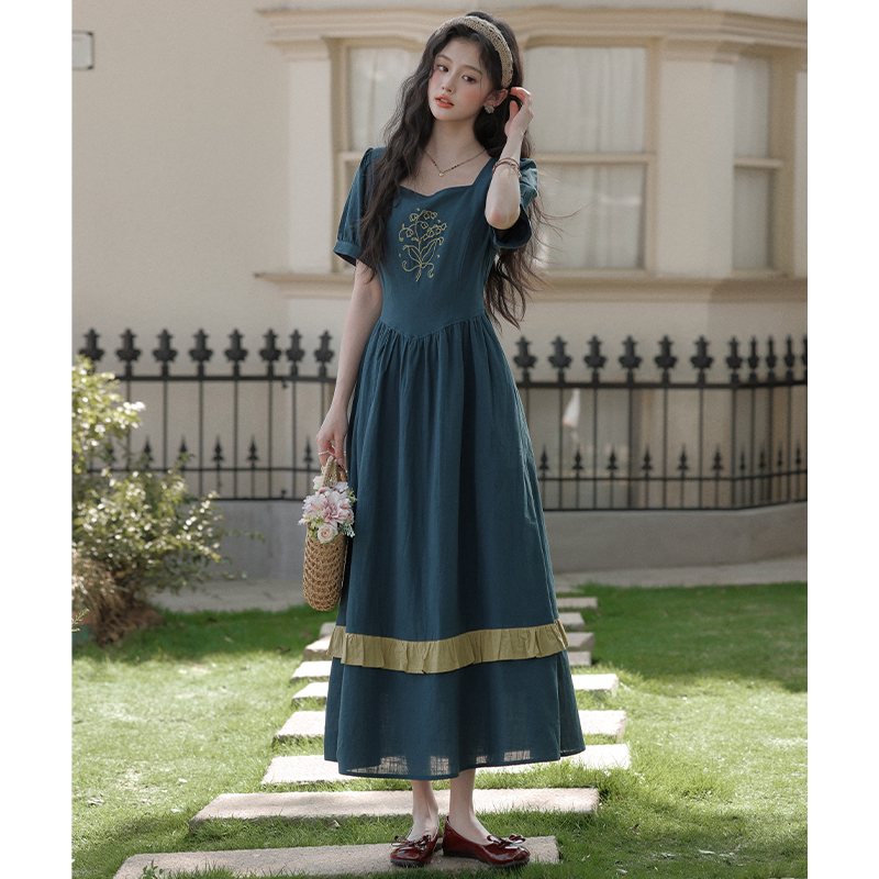 Mixed colors art sweet long dress summer temperament dress