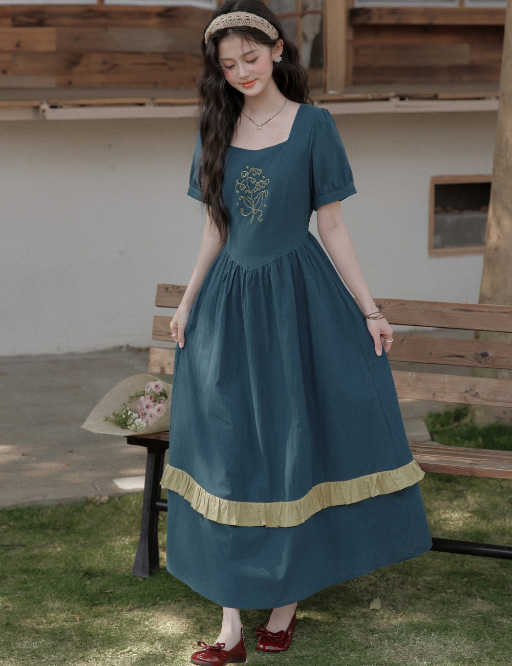 Mixed colors art sweet long dress summer temperament dress